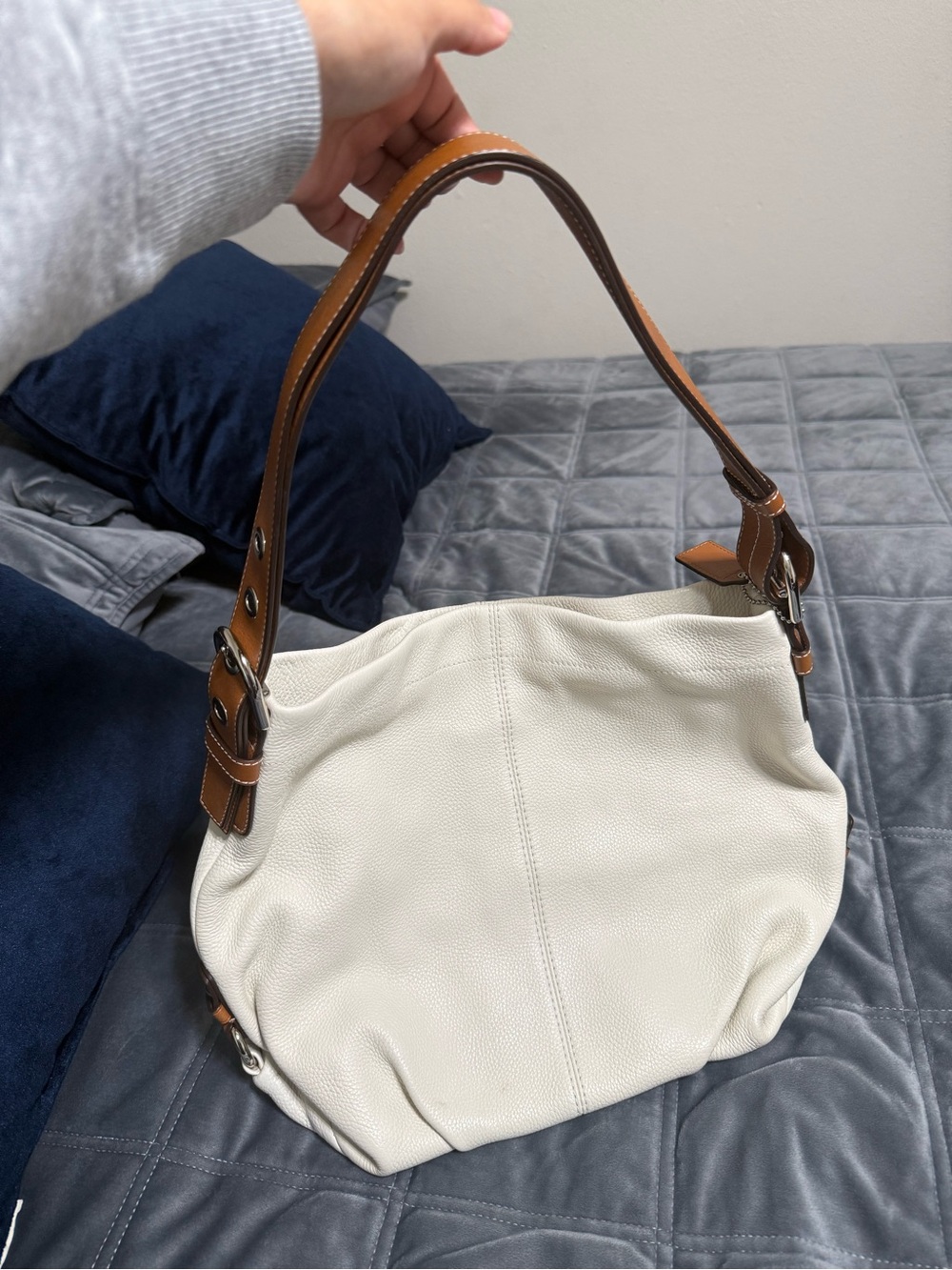 Coach White Pebbled Leather Convertible Hobo Duffle Bag